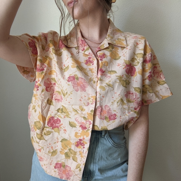 Vintage Eddie Bauer Linen Floral Shirt - Picture 2 of 7
